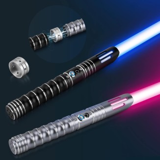 2Pack Lightsaber Metal Hilt 12 Colors Changeable,Battery Rechargeable 2-in-1 Double-Bladed FX Dueling Light Saber Cosplay Toy