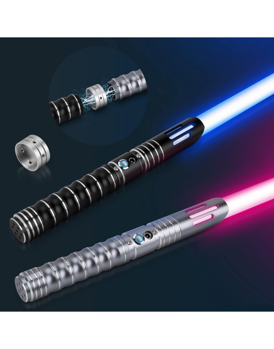 2Pack Lightsaber Metal Hilt 12 Colors Changeable,Battery Rechargeable 2-in-1 Double-Bladed FX Dueling Light Saber Cosplay Toy