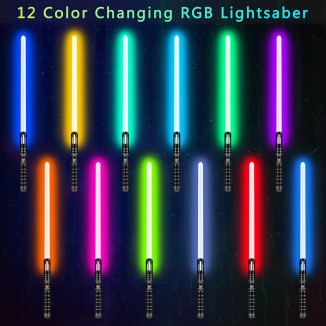 2Pack Lightsaber Metal Hilt 12 Colors Changeable,Battery Rechargeable 2-in-1 Double-Bladed FX Dueling Light Saber Cosplay Toy