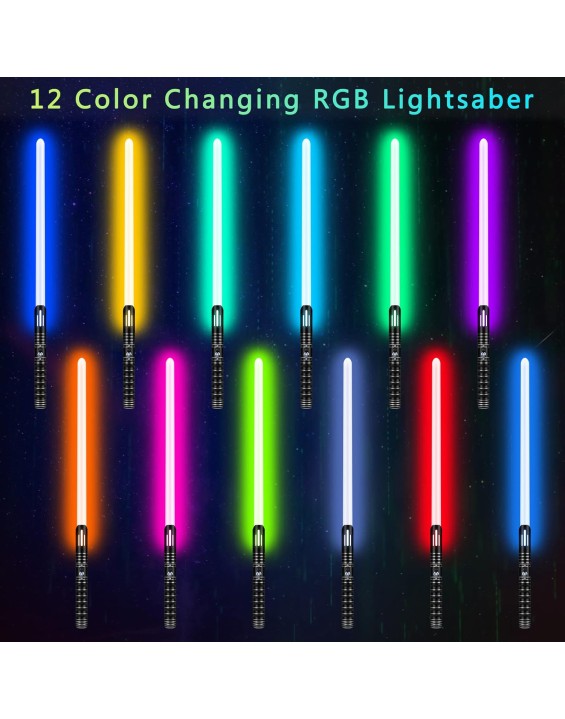 2Pack Lightsaber Metal Hilt 12 Colors Changeable,Battery Rechargeable 2-in-1 Double-Bladed FX Dueling Light Saber Cosplay Toy