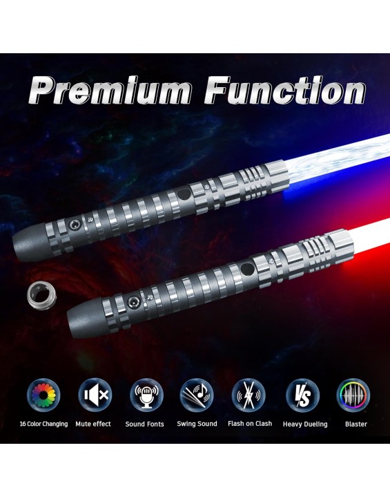 Dueling Lightsaber,Metal Hilt Force Fx Double Light Saber, 2-in-1 FX Ghost Rechargeable Lightsabers