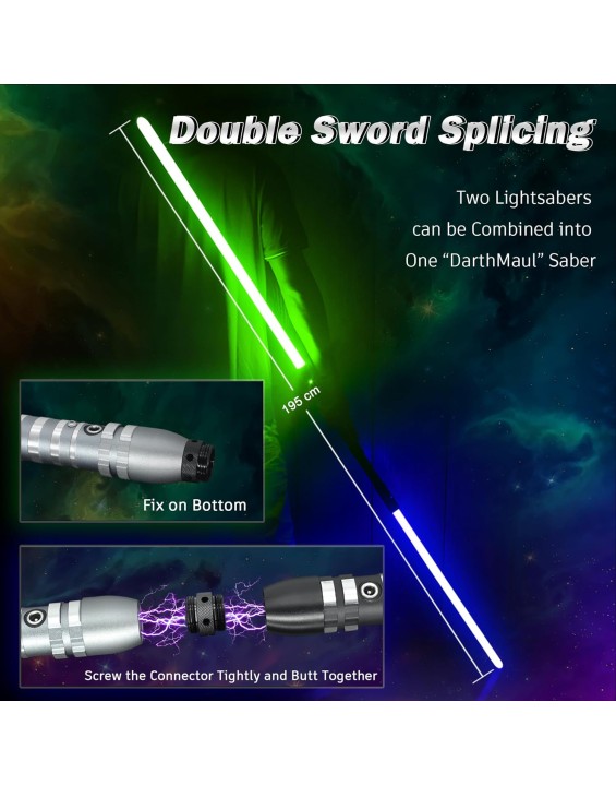 Dueling Lightsaber,Metal Hilt Force Fx Double Light Saber, 2-in-1 FX Ghost Rechargeable Lightsabers