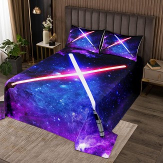 Lightsaber Bedspread Queen Size Light Saber Sword Coverlet Set 3pcs