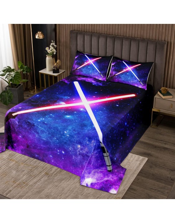 Lightsaber Bedspread Queen Size Light Saber Sword Coverlet Set 3pcs