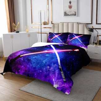 Lightsaber Bedspread Queen Size Light Saber Sword Coverlet Set 3pcs