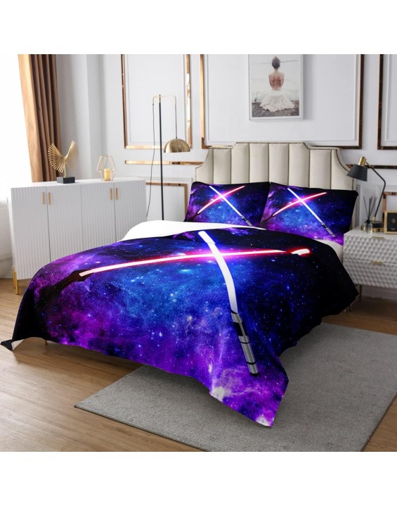 Lightsaber Bedspread Queen Size Light Saber Sword Coverlet Set 3pcs