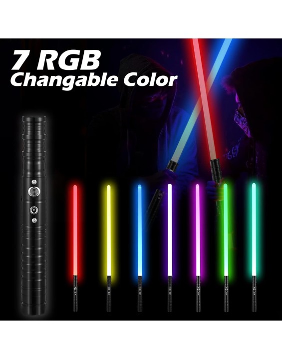 Lischwert RGB Lightsaber, RGB 7 Colors Metal Hilt Lightsabers, USB Rechargeable Light Sword