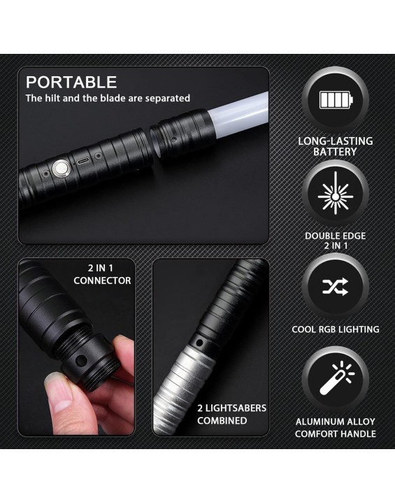 2 in 1 Dueling Lightsaber Alloy Handle 15 Colors Light Saber Type-C Rechargeable 3 Modes Lightsaber