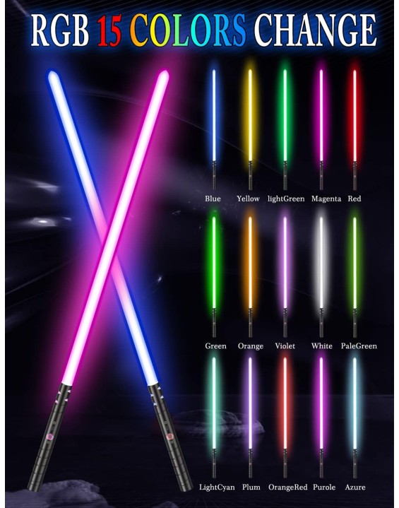 Lightsaber,Metal Hilt Force Fx Dueling Double Light Saber,Rechargeable 2-in-1 Real 15 Colors Length 40