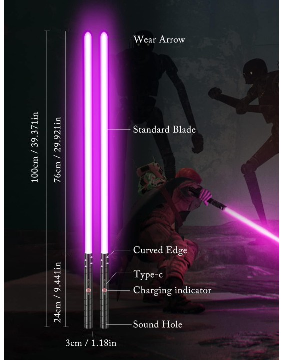 Lightsaber,Metal Hilt Force Fx Dueling Double Light Saber,Rechargeable 2-in-1 Real 15 Colors Length 40