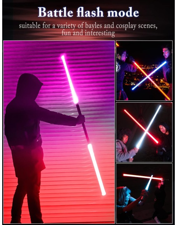 Lightsaber,Metal Hilt Force Fx Dueling Double Light Saber,Rechargeable 2-in-1 Real 15 Colors Length 40