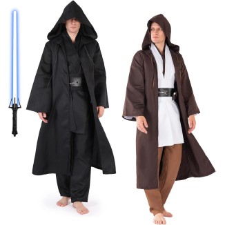 Men's Knight Costume Luke Robe Skywalker Role Play Cloak Outfits Master Tunic Hooded Cape Full Sets Halloween