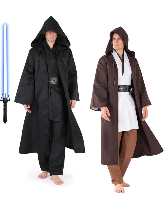 Men's Knight Costume Luke Robe Skywalker Role Play Cloak Outfits Master Tunic Hooded Cape Full Sets Halloween