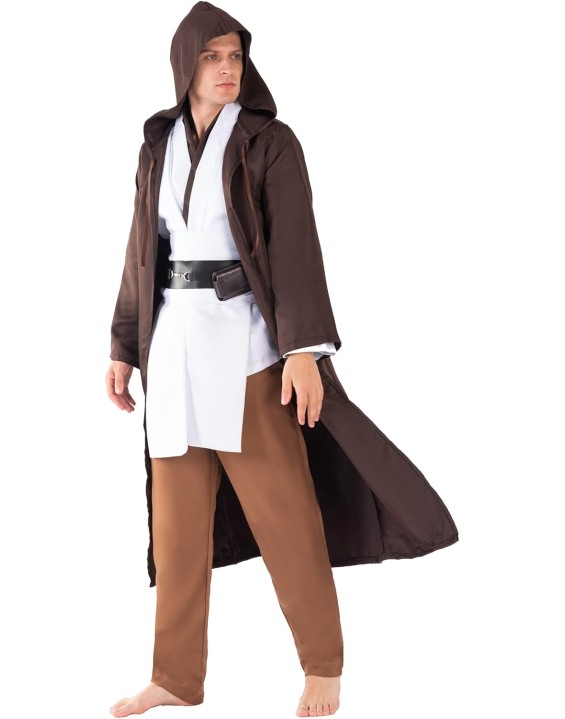 Men's Knight Costume Luke Robe Skywalker Role Play Cloak Outfits Master Tunic Hooded Cape Full Sets Halloween