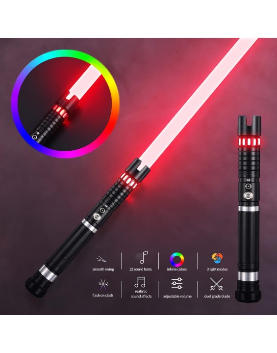 Dueling Lightsaber for Adults- Smooth Swing FX Lightsaber 10 Sounds Font Volume Adjustable RGB Real Lightsabers