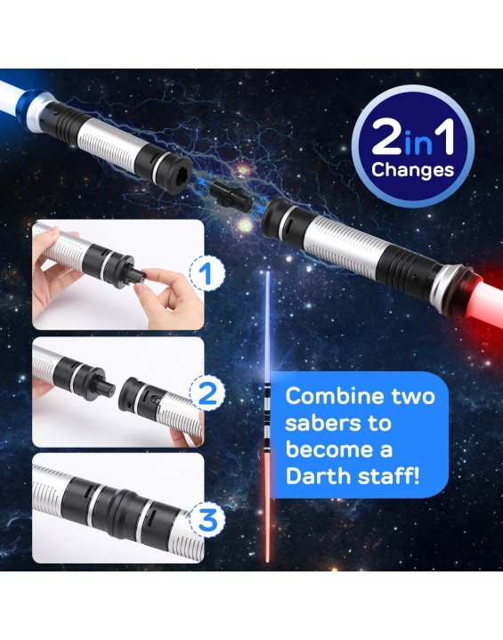 2 Pack Saber for Kids Expandable Light Up Sword for Kids 2in1 LED