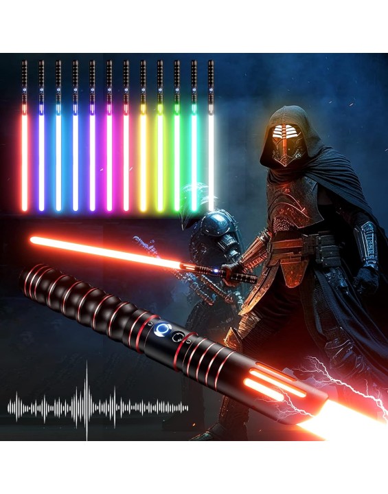 Dueling Light Saber 12 Colors RGB 10 Sounds for Adults Kids Halloween Costume Cosplay Games Rechargeable Sword