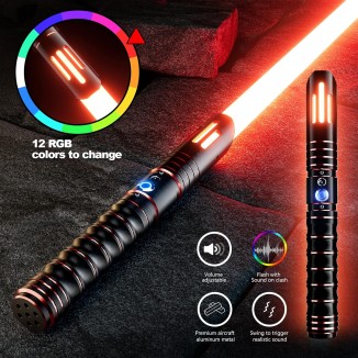 Dueling Light Saber 12 Colors RGB 10 Sounds for Adults Kids Halloween Costume Cosplay Games Rechargeable Sword