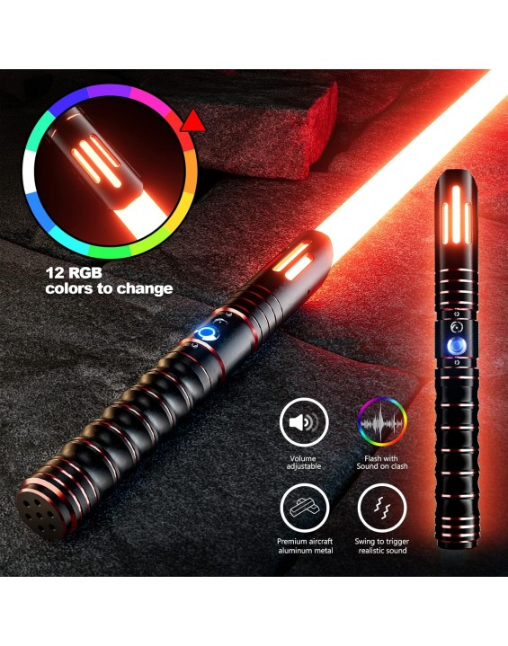 Dueling Light Saber 12 Colors RGB 10 Sounds for Adults Kids Halloween Costume Cosplay Games Rechargeable Sword