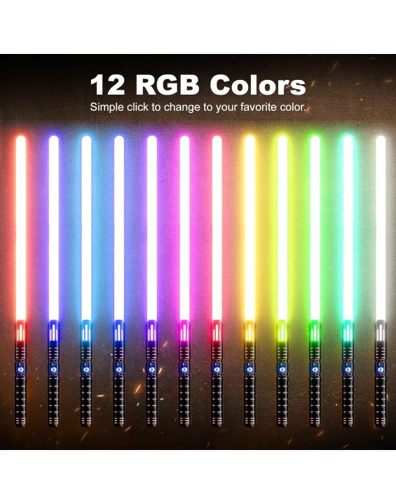 Dueling Light Saber 12 Colors RGB 10 Sounds for Adults Kids Halloween Costume Cosplay Games Rechargeable Sword