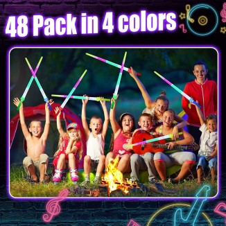 48 Pcs Light Up Swords Bulk Expandable LED Light up Sabers Glow in the Dark Laser Sabers Flashing Light Swords Toy