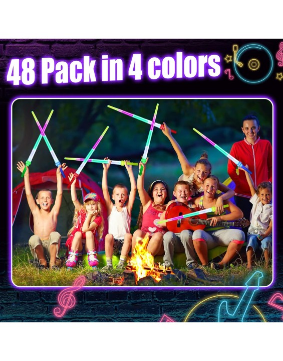 48 Pcs Light Up Swords Bulk Expandable LED Light up Sabers Glow in the Dark Laser Sabers Flashing Light Swords Toy