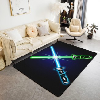 Lightsaber Area Rug 5x7 Science Fiction Light Saber Decorative Carpet Mat Blue Green Light Sword Extra Soft Fleece Rugs