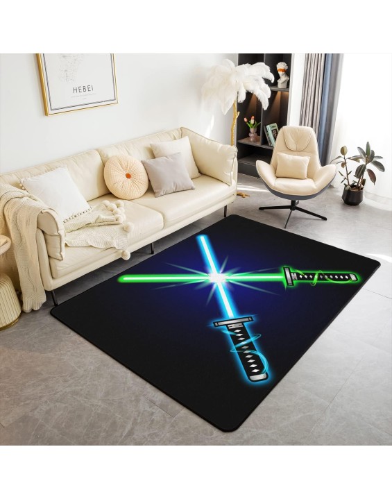 Lightsaber Area Rug 5x7 Science Fiction Light Saber Decorative Carpet Mat Blue Green Light Sword Extra Soft Fleece Rugs