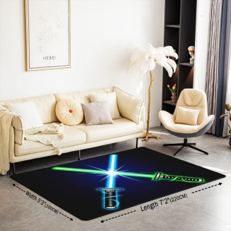 Lightsaber Area Rug 5x7 Science Fiction Light Saber Decorative Carpet Mat Blue Green Light Sword Extra Soft Fleece Rugs