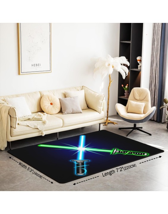 Lightsaber Area Rug 5x7 Science Fiction Light Saber Decorative Carpet Mat Blue Green Light Sword Extra Soft Fleece Rugs