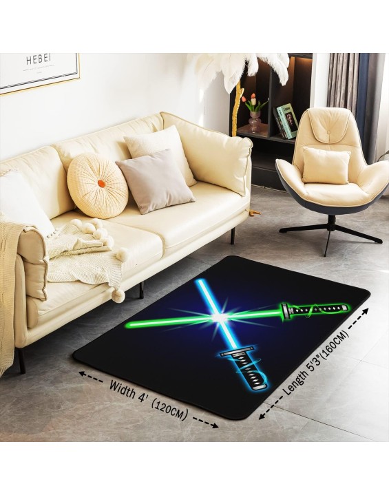 Lightsaber Area Rug 5x7 Science Fiction Light Saber Decorative Carpet Mat Blue Green Light Sword Extra Soft Fleece Rugs