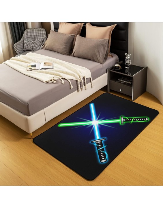 Lightsaber Area Rug 5x7 Science Fiction Light Saber Decorative Carpet Mat Blue Green Light Sword Extra Soft Fleece Rugs