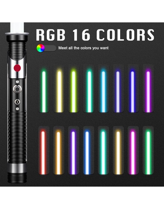 Smooth Swing Dueling Light Saber, Metal Material Lightsabers, RGB 16 Colors, FX Sound, Adjustable, Rechargeable Sword Suitable for Adults, Children, Birthdays, Halloween Role Play (Black)