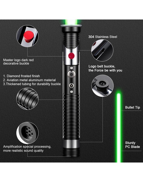 Smooth Swing Dueling Light Saber, Metal Material Lightsabers, RGB 16 Colors, FX Sound, Adjustable, Rechargeable Sword Suitable for Adults, Children, Birthdays, Halloween Role Play (Black)