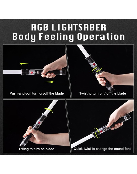 Smooth Swing Dueling Light Saber, Metal Material Lightsabers, RGB 16 Colors, FX Sound, Adjustable, Rechargeable Sword Suitable for Adults, Children, Birthdays, Halloween Role Play (Black)