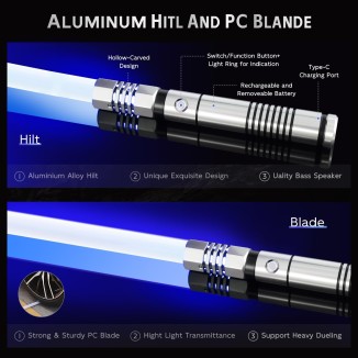 Light Saber with Motion Control, Heavy Dueling Light Sabers Sword Smooth Swing 12 RGB Colors,10 Fonts Blaster Sound