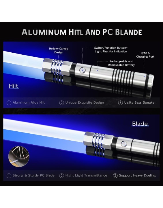 Light Saber with Motion Control, Heavy Dueling Light Sabers Sword Smooth Swing 12 RGB Colors,10 Fonts Blaster Sound