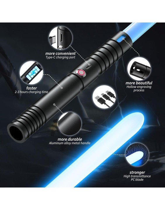 Lightsaber, LED Light Saber with 15 RGB Colors, Lightsabers for 3 Modes, Light Sabers with Connectors