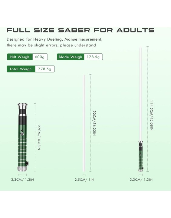 Upgrade RGB3.0 Smooth Swing Green Light Saber, Motion Control Dueling Light Saber 16 Sound Fonts Saber 