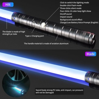 2 in 1 Dueling Lightsaber 15 RGB Colors Changeable 3 Modes