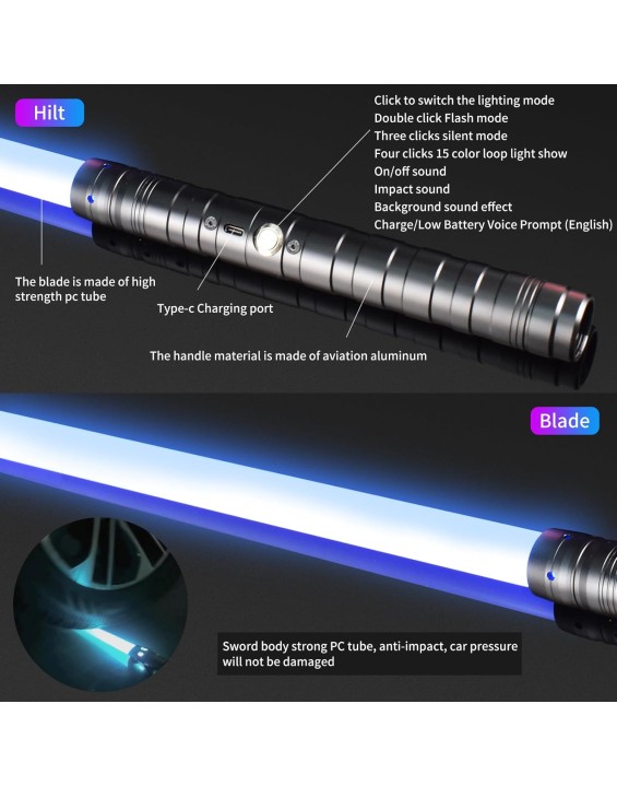 2 in 1 Dueling Lightsaber 15 RGB Colors Changeable 3 Modes