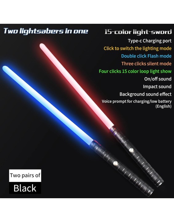 2 in 1 Dueling Lightsaber 15 RGB Colors Changeable 3 Modes