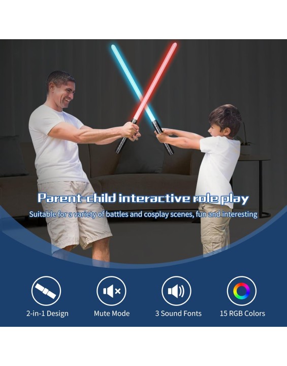 2 in 1 Dueling Lightsaber 15 RGB Colors Changeable 3 Modes