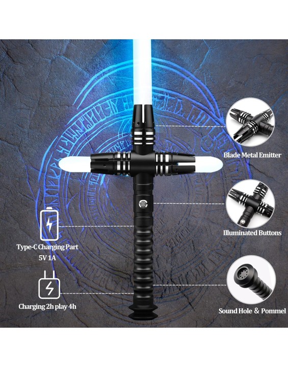 Heavy Dueling Light Saber for Adults Smooth Swing Metal Hilt 16 Fonts Sound Motion Control Lightsaber Party Cosplay (RGB Version)