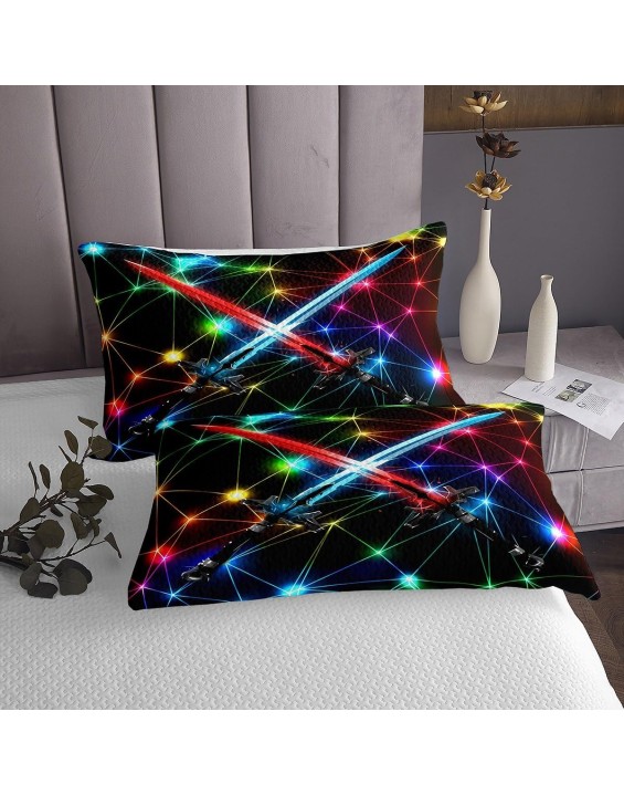 Manfei Sword Red Blue King Coverlet Set Rainbow Neon Crossed Stripes Quilted 3 Pcs