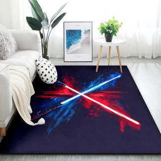 4X6 Blue and Red Tie Dye Area Rugs Neon Lightsaber Rugs Splash Ink Tie-Dyed for Kids Boys Carpets