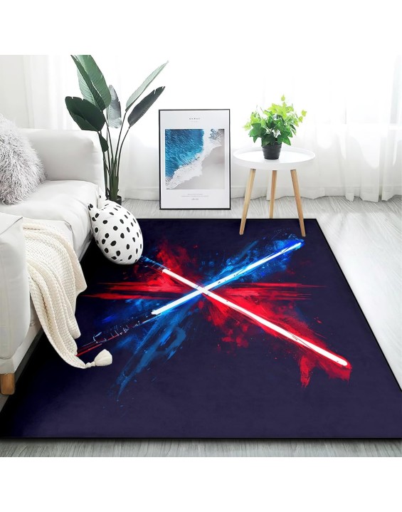 4X6 Blue and Red Tie Dye Area Rugs Neon Lightsaber Rugs Splash Ink Tie-Dyed for Kids Boys Carpets