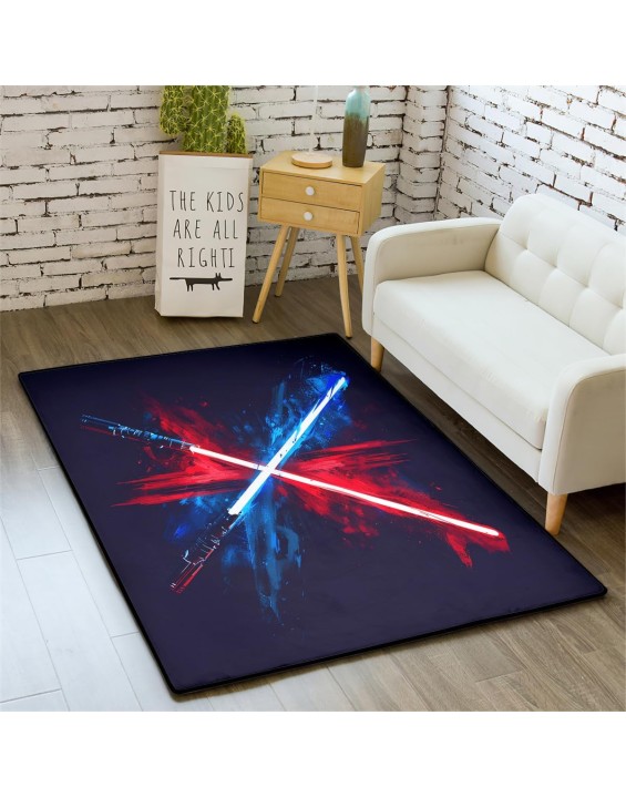 4X6 Blue and Red Tie Dye Area Rugs Neon Lightsaber Rugs Splash Ink Tie-Dyed for Kids Boys Carpets