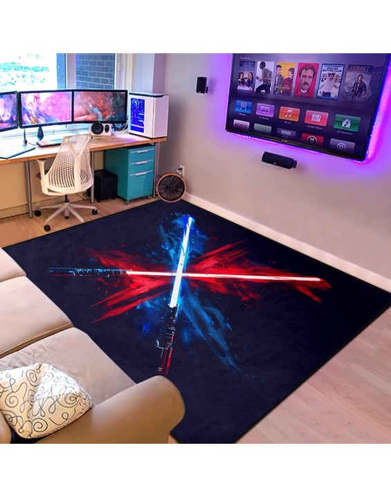 4X6 Blue and Red Tie Dye Area Rugs Neon Lightsaber Rugs Splash Ink Tie-Dyed for Kids Boys Carpets